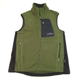 Eddie Bauer Vest Mens Small Green Black Windcutter Fleece Full Zip Pockets